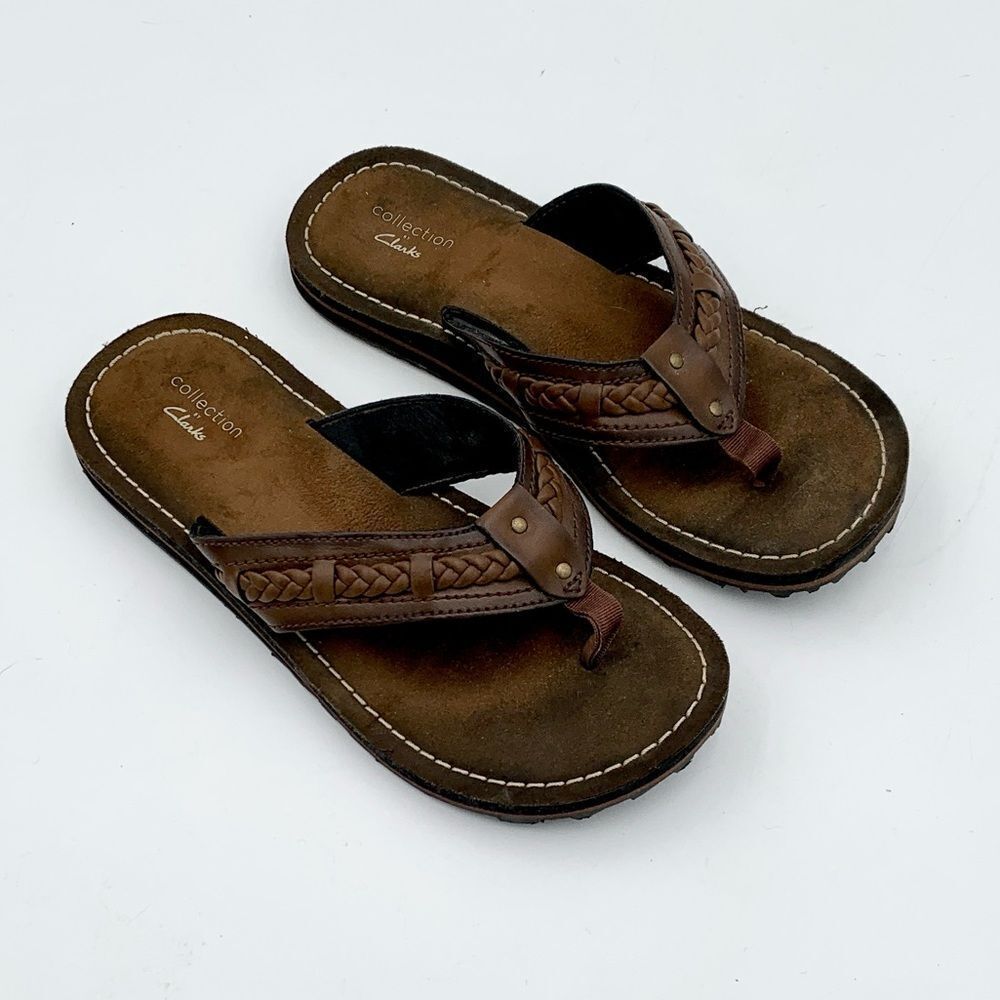Clarks Men's Tan and Black Flip-Flops size 7